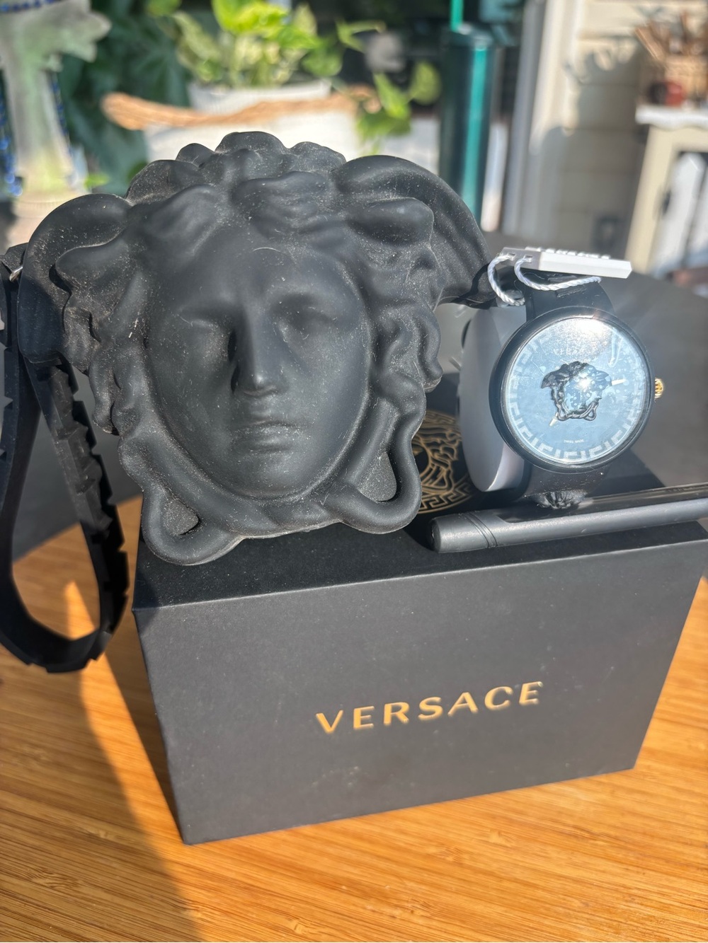 Versace Black and Gold Logo Presentation Box with Branded Black Band